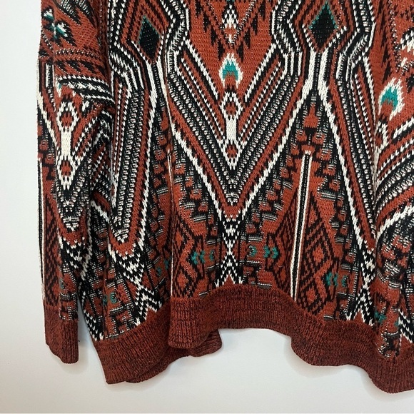 Ecoté Urban Outfitters Relaxed Fit Rust Aztec Hooded Cardigan Sweater Size Small - Picture 15 of 16